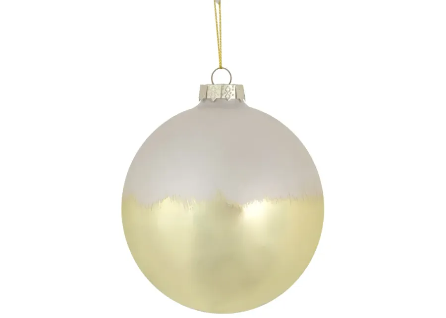 3.5" Brushed White and Gold Glass Ball Christmas Ornament