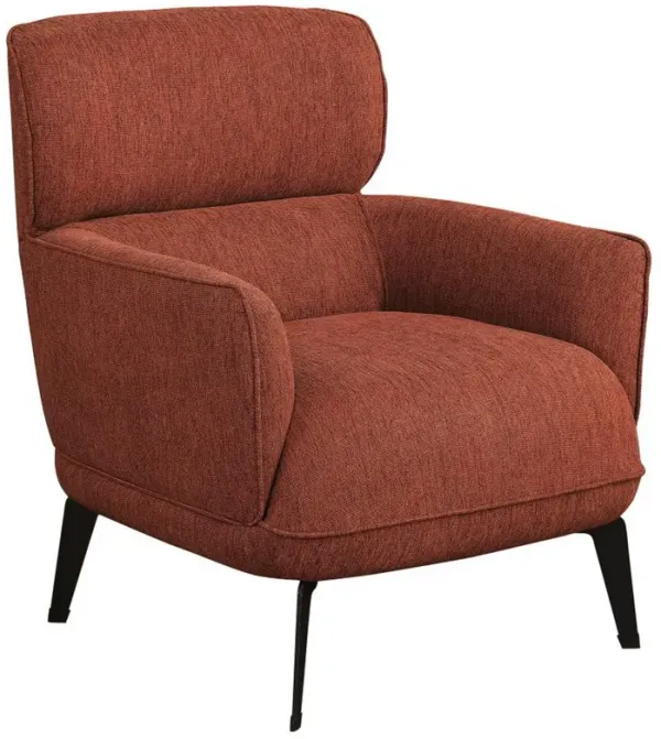 Dup 34 Inch Accent Chair, Cushioned Seat, Rounded Track Arms, Muted Orange - Benzara