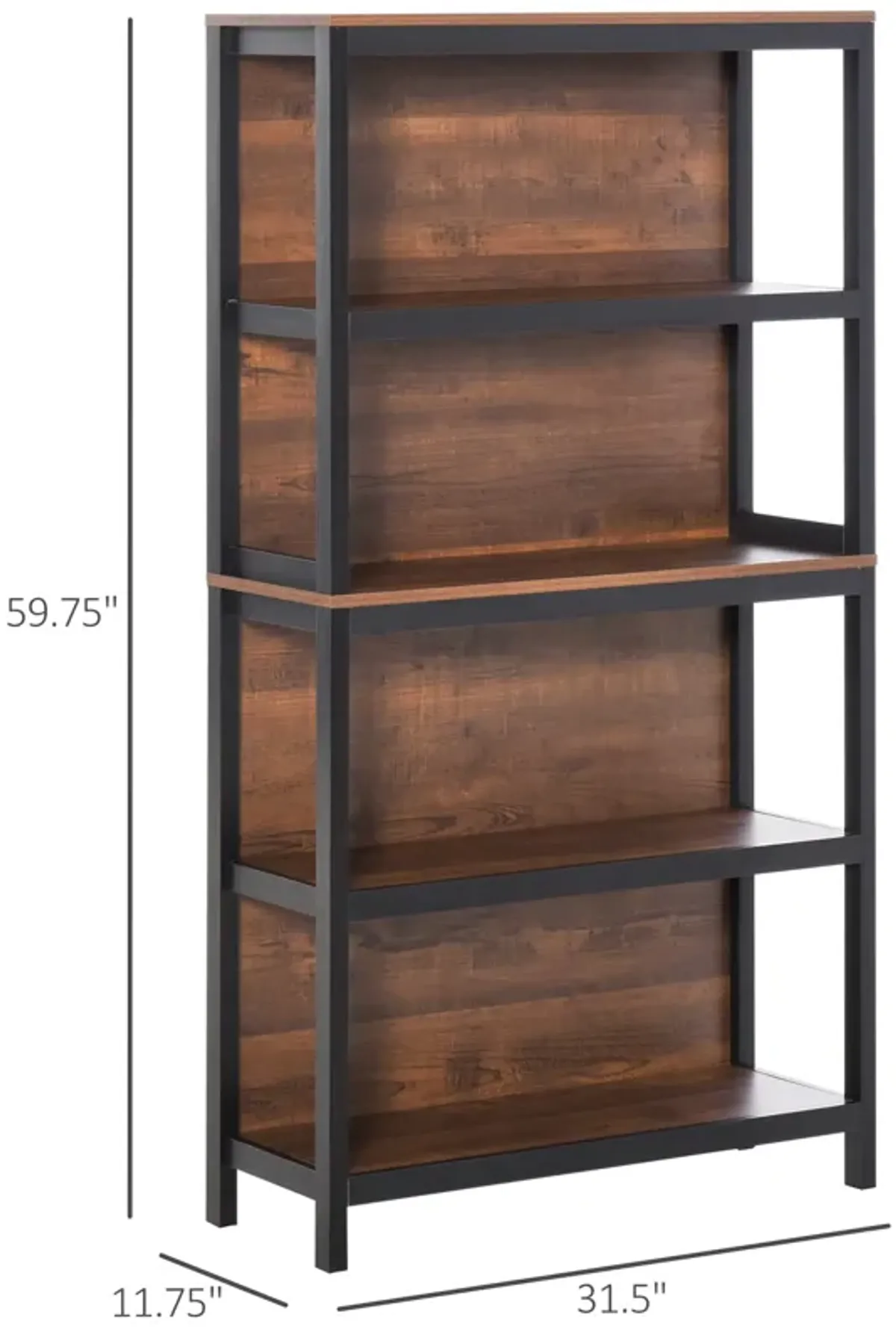 Walnut Bookshelf: 4-Tier Modern Design Storage Rack