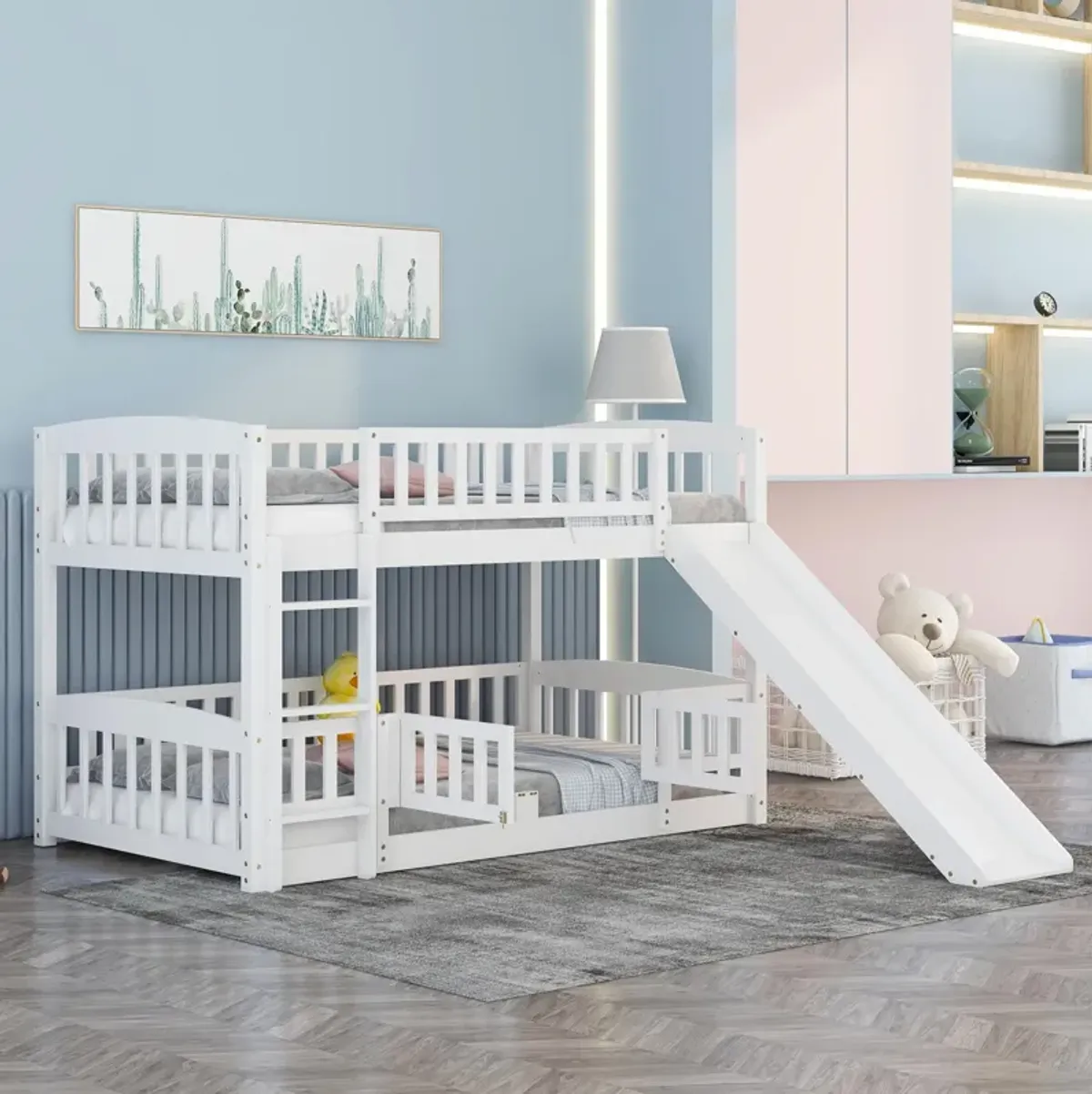 Merax Bunk Bed with Fence and Ladder for Kids Teens