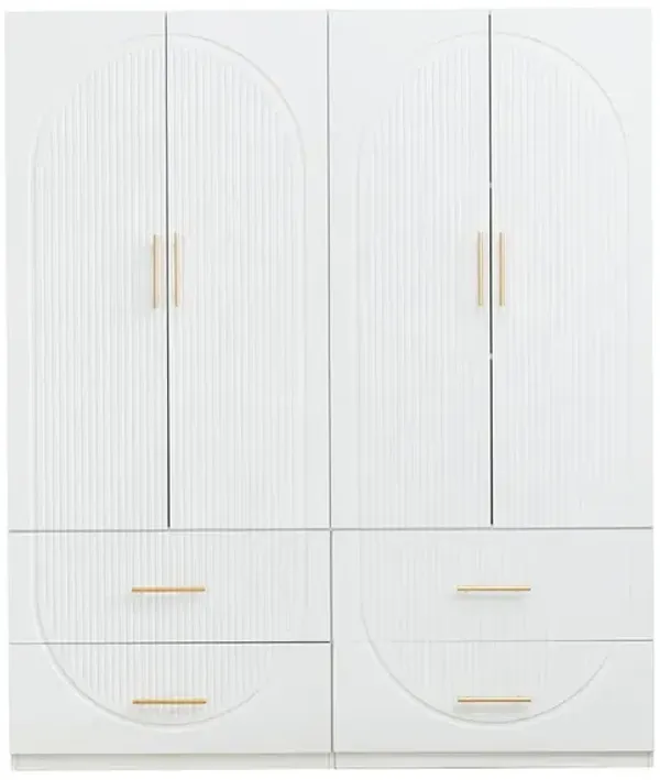 White Wood Wardrobe Armoire Closet, Modern Freestanding Bedroom Bathroom Organizer Storage Cabinet with Hanging Rod Shelves Drawers for Clothes Shoes