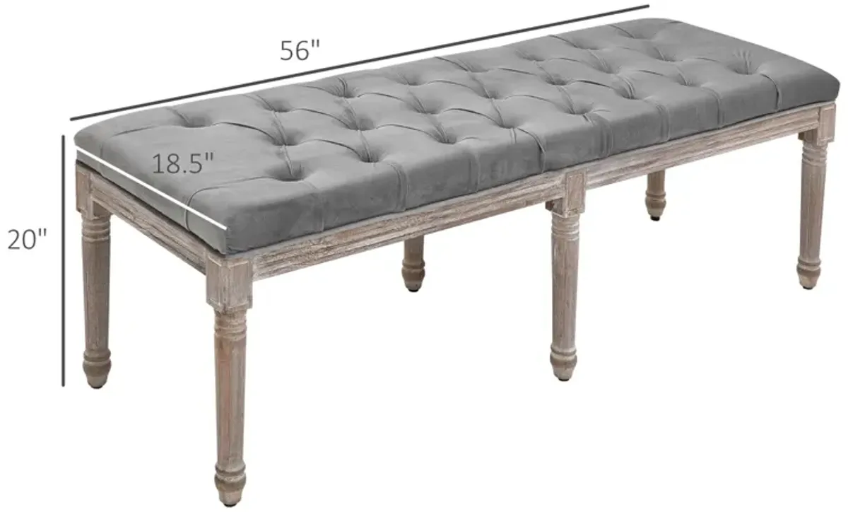 Grey Living Room Bench: Upholstered Fabric Ottoman with Wood Legs