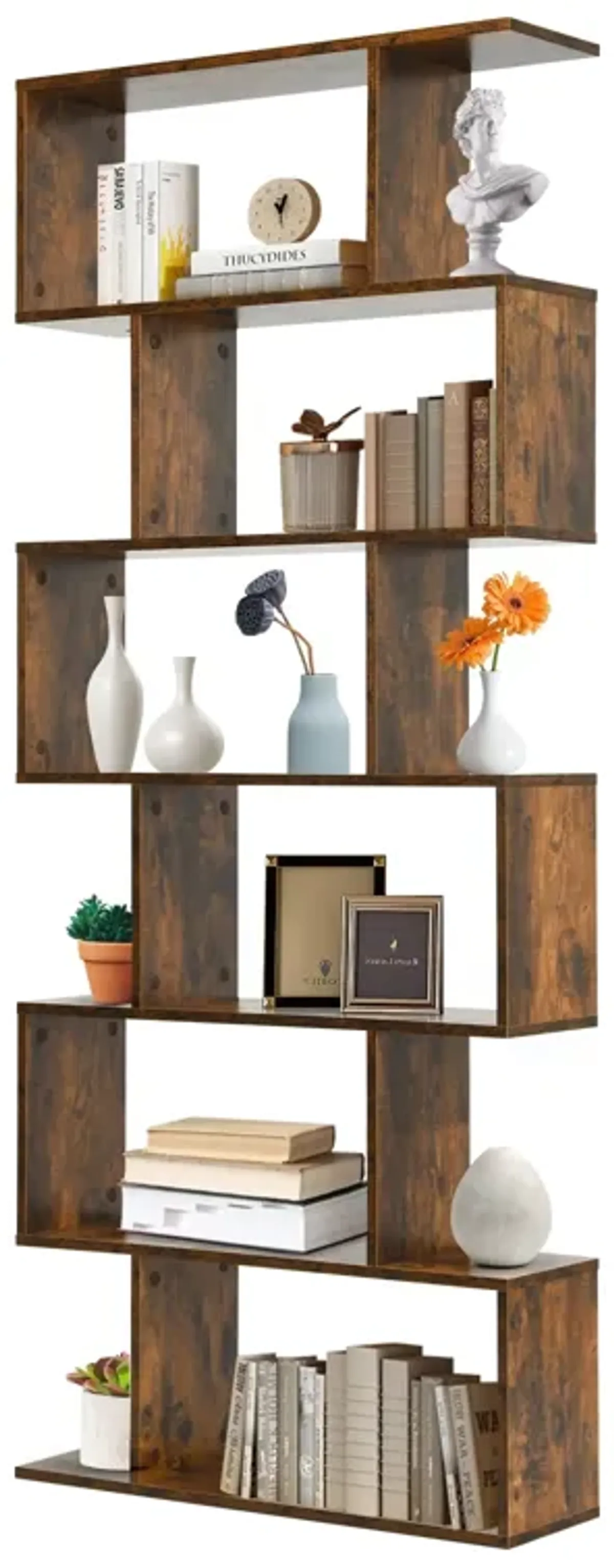 6 Tier S-Shaped Bookshelf Storage Display Bookcase Decor Z-Shelf