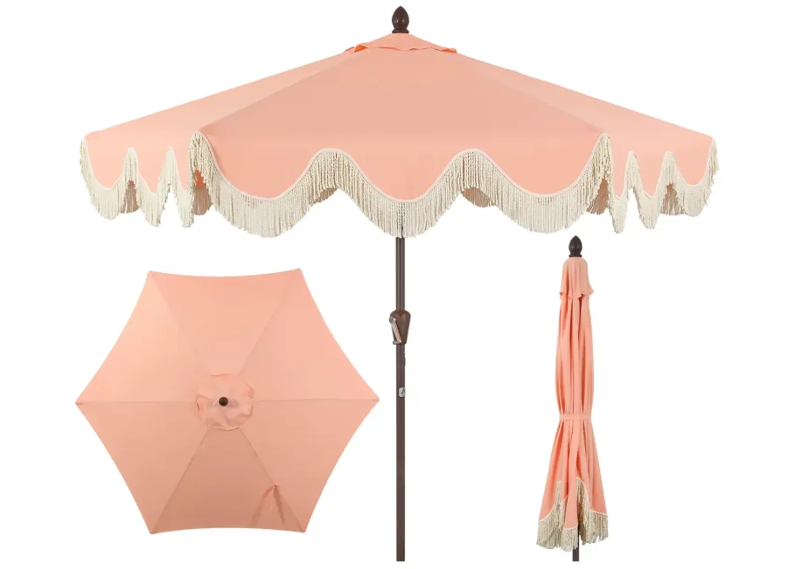 Collins Classic Cottage Tassel Market Patio Umbrella with Auto-Tilt, Crank, Wind Vent and UV Protection