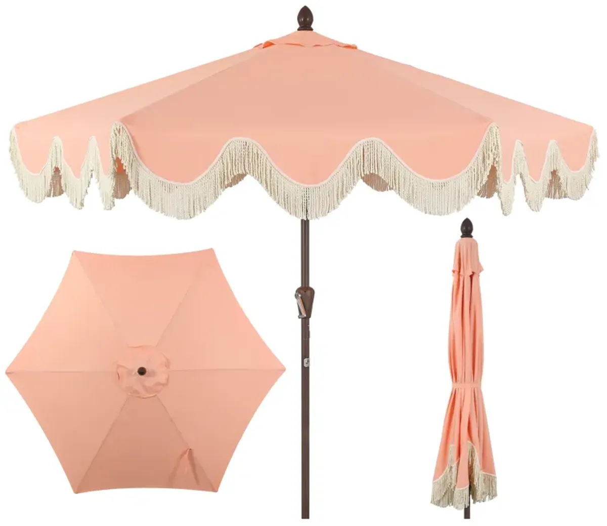 Collins Classic Cottage Tassel Market Patio Umbrella with Auto-Tilt, Crank, Wind Vent and UV Protection