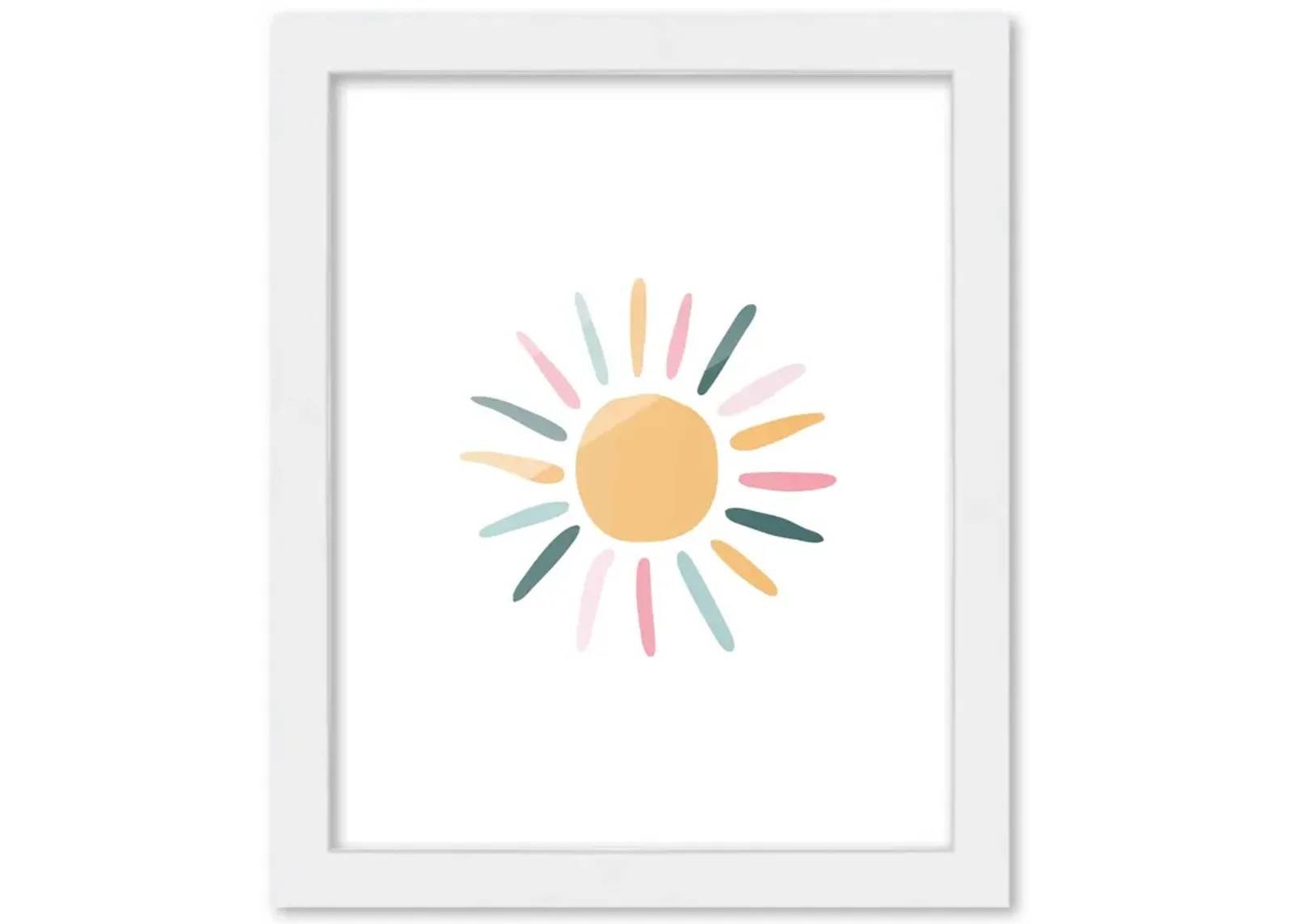 8x10 Framed Nursery Wall Art Boho Sun Poster In White Wood Frame For Kid Bedroom or Playroom