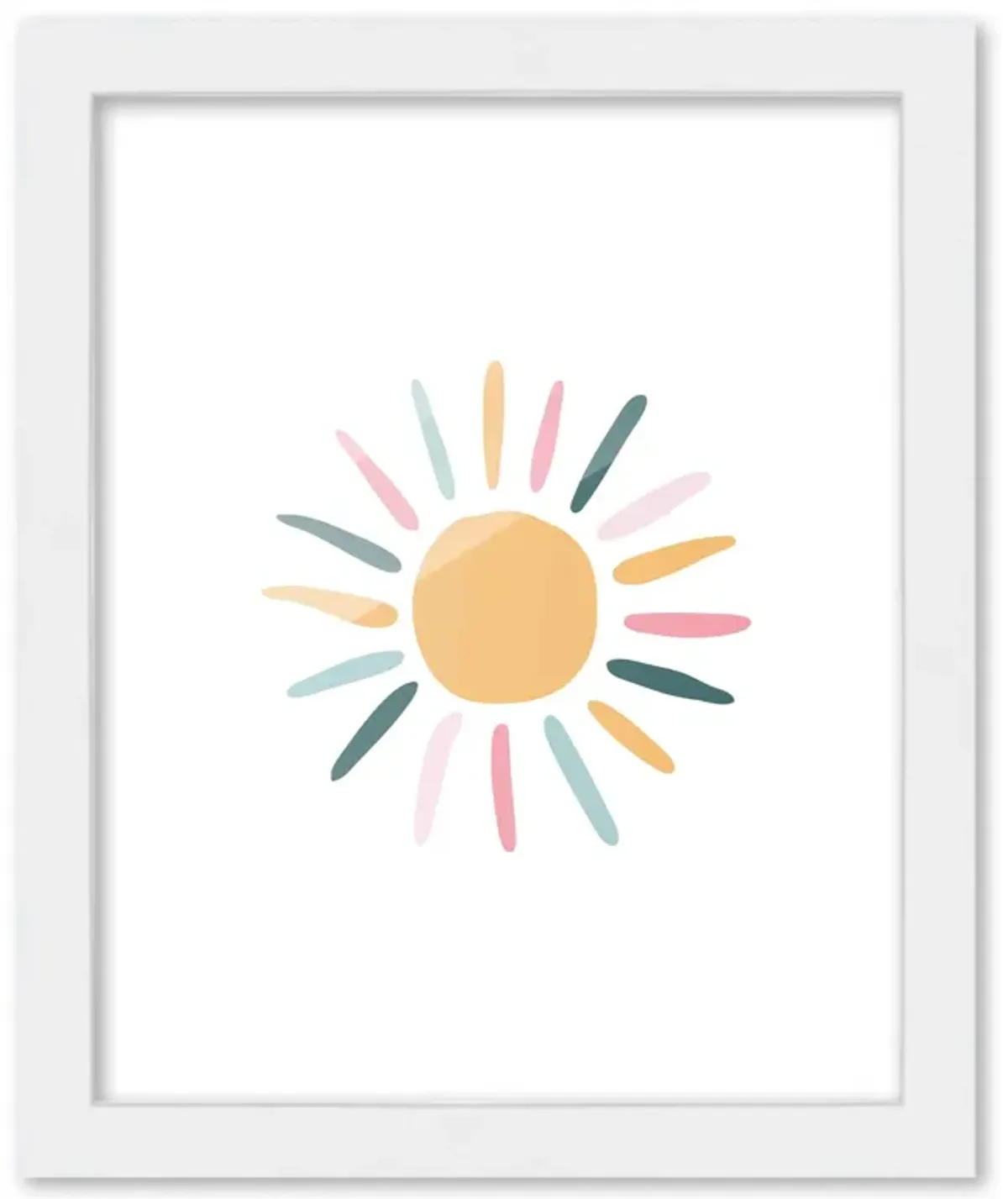 8x10 Framed Nursery Wall Art Boho Sun Poster In White Wood Frame For Kid Bedroom or Playroom