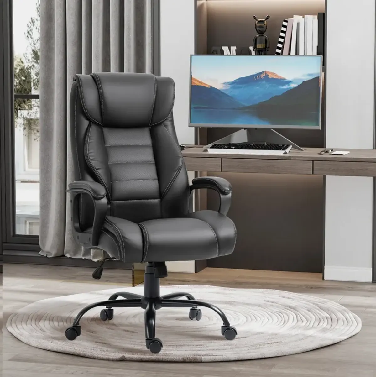 Black Office Comfort: Massage Executive Chair with 6-Point Vibration