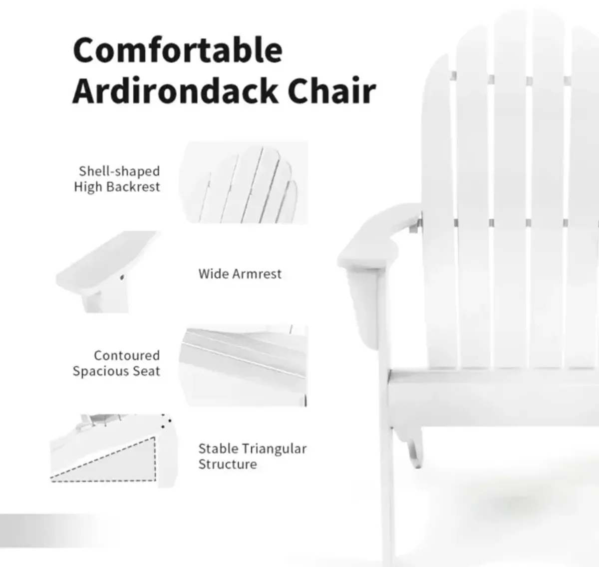 Hivvago Acacia Wood Outdoor Adirondack Chair with Ergonomic Design