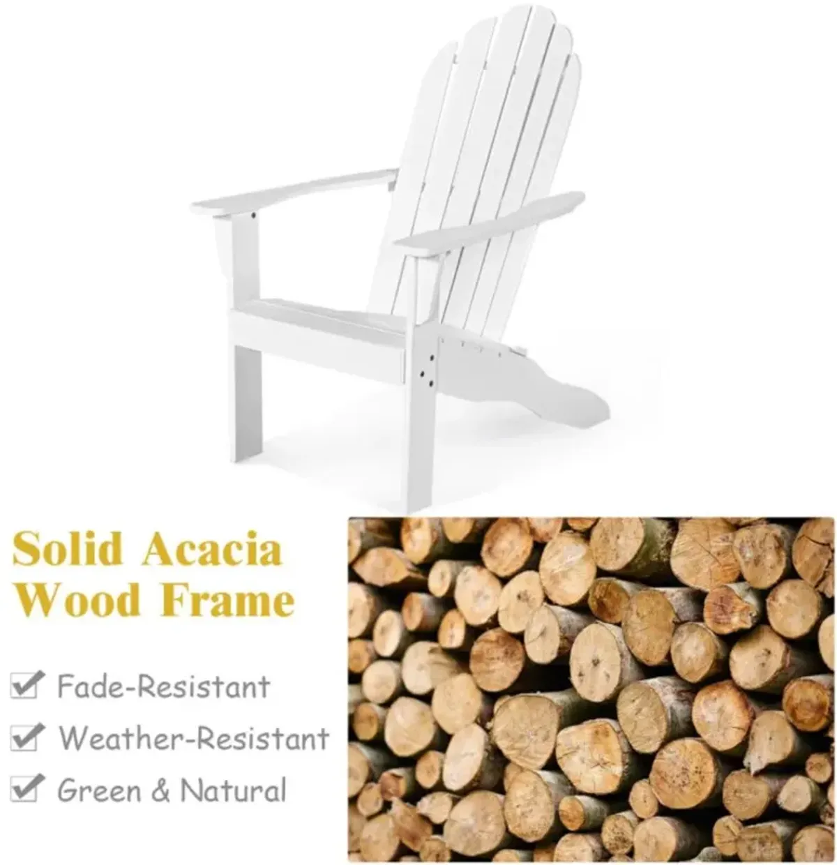 Hivvago Acacia Wood Outdoor Adirondack Chair with Ergonomic Design