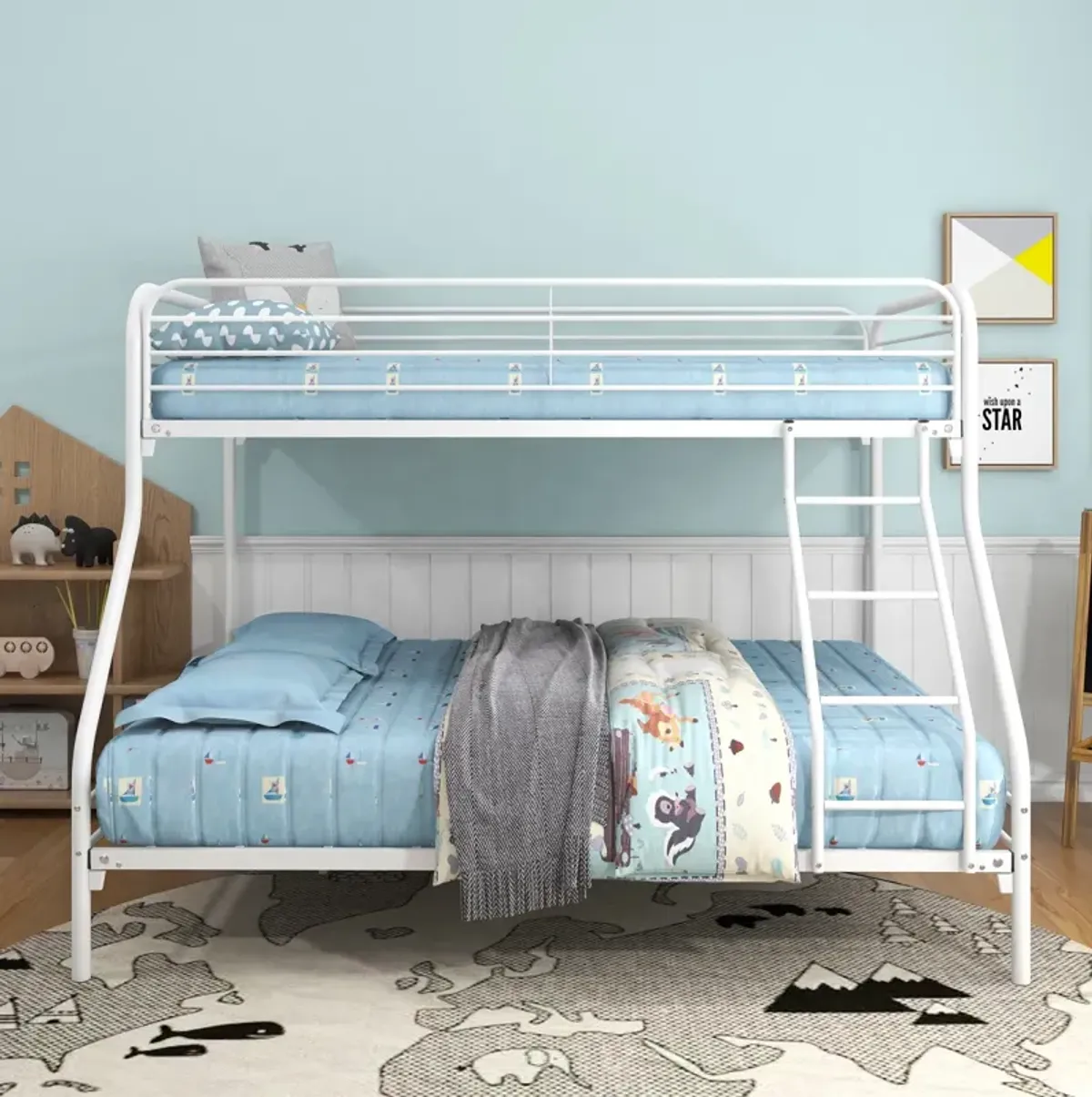 White Metal Twin Over Full Bunk Bed