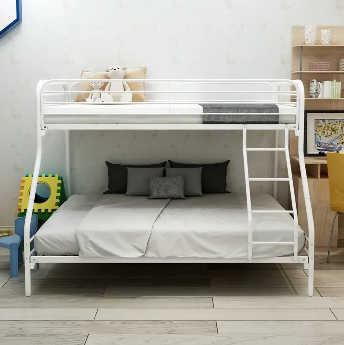 White Metal Twin Over Full Bunk Bed