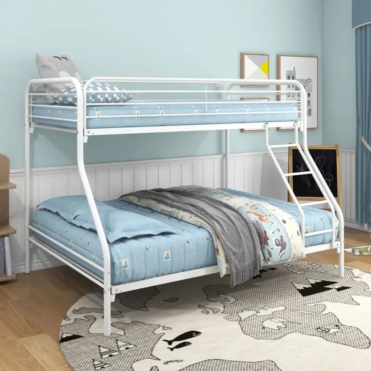 White Metal Twin Over Full Bunk Bed