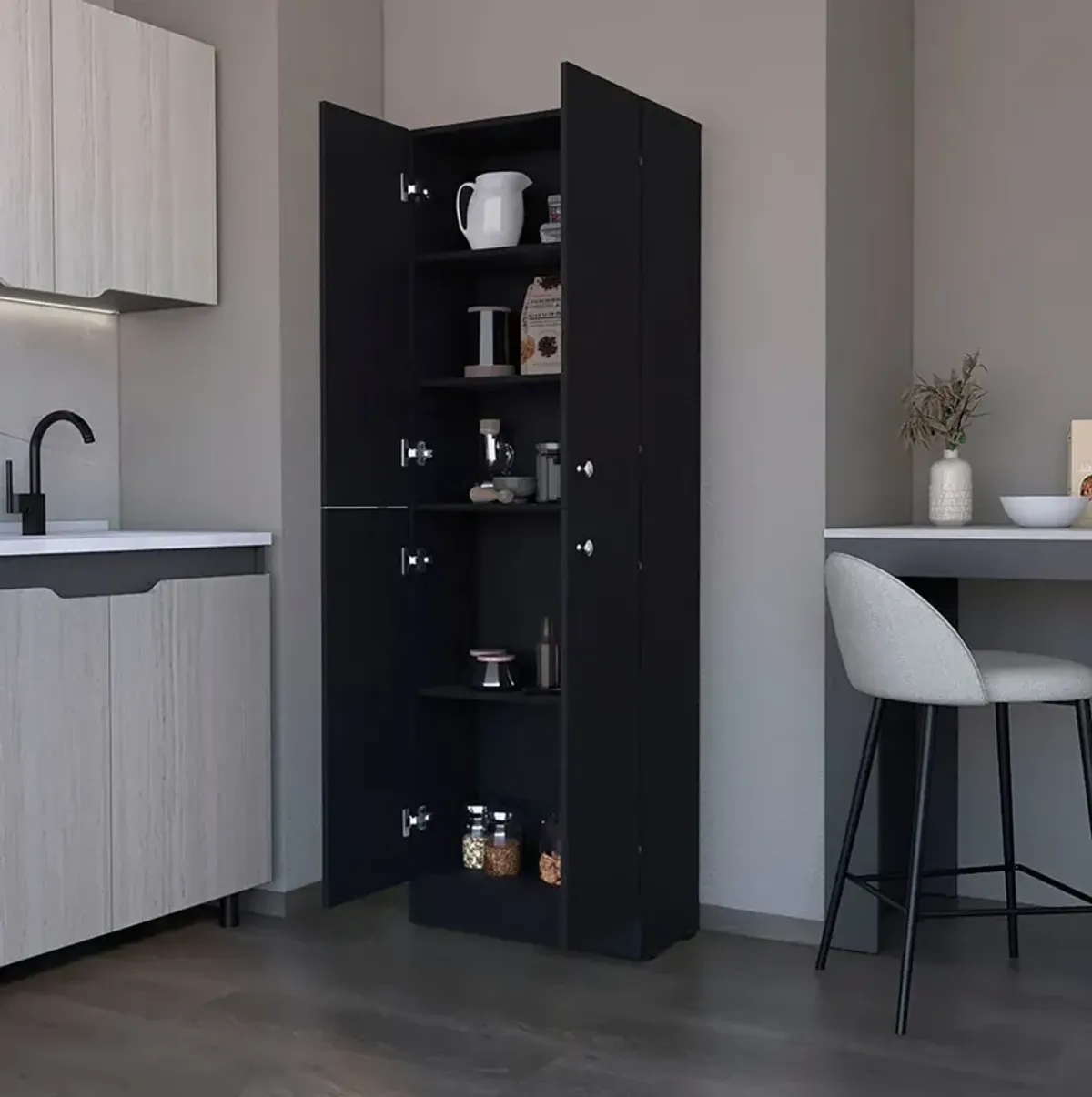 Pantry Cabinet Coahoma, Kitchen, Black