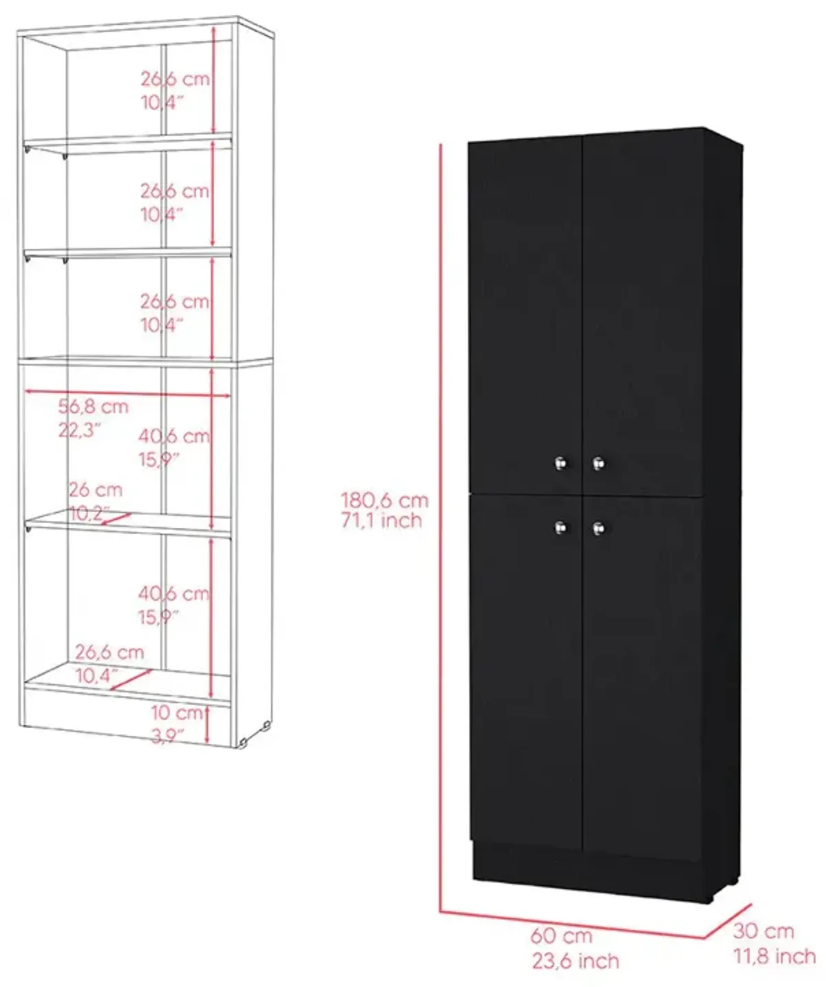 Pantry Cabinet Coahoma, Kitchen, Black