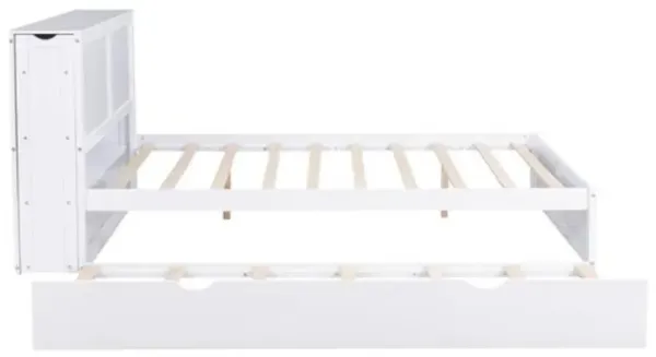 Space-Saving Platform Bed with Storage Shelves and Pull-Out Trundle