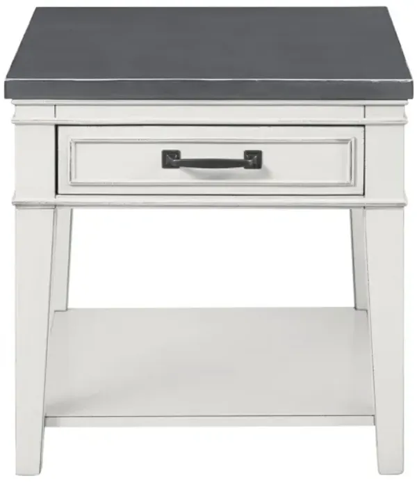 24 Inch Square End Table with 1 Drawer, White and Gray