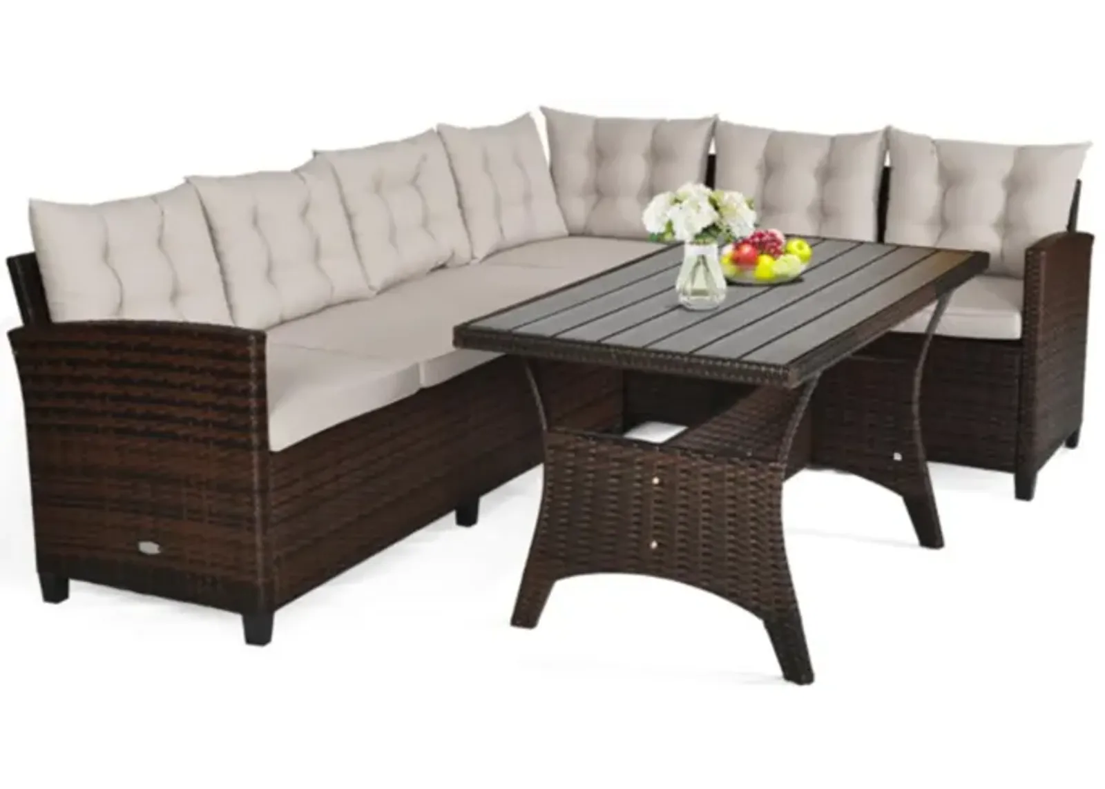 Hivvago 3 Pieces Hand-Woven Rattan Outdoor Sofa Set with Dining Table