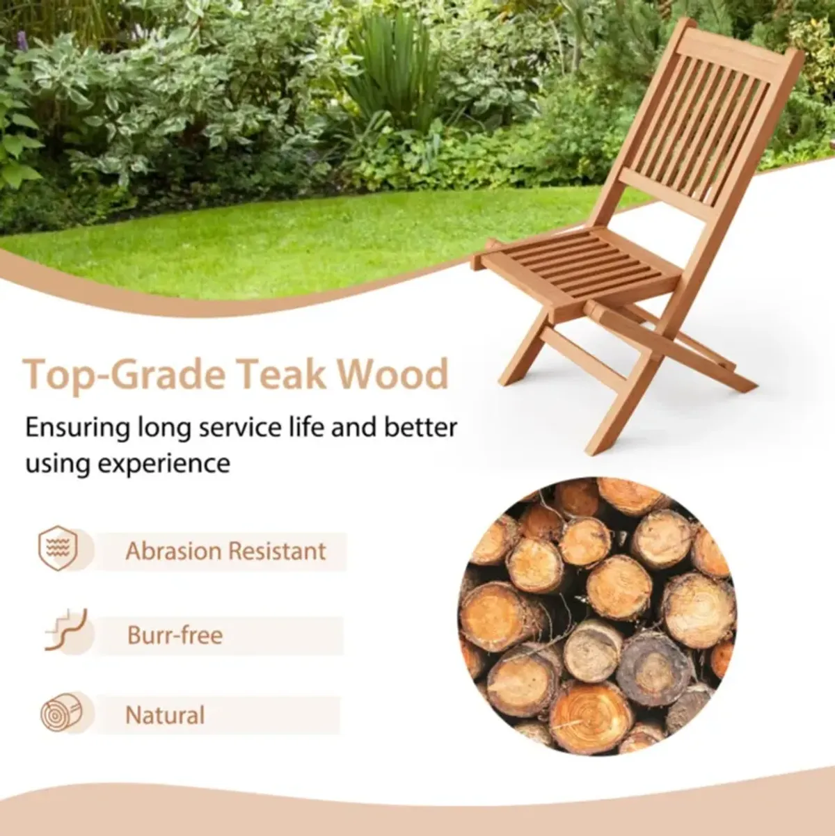 Hivvago Teak Wood Patio Folding Dining Chair with Slatted Seat