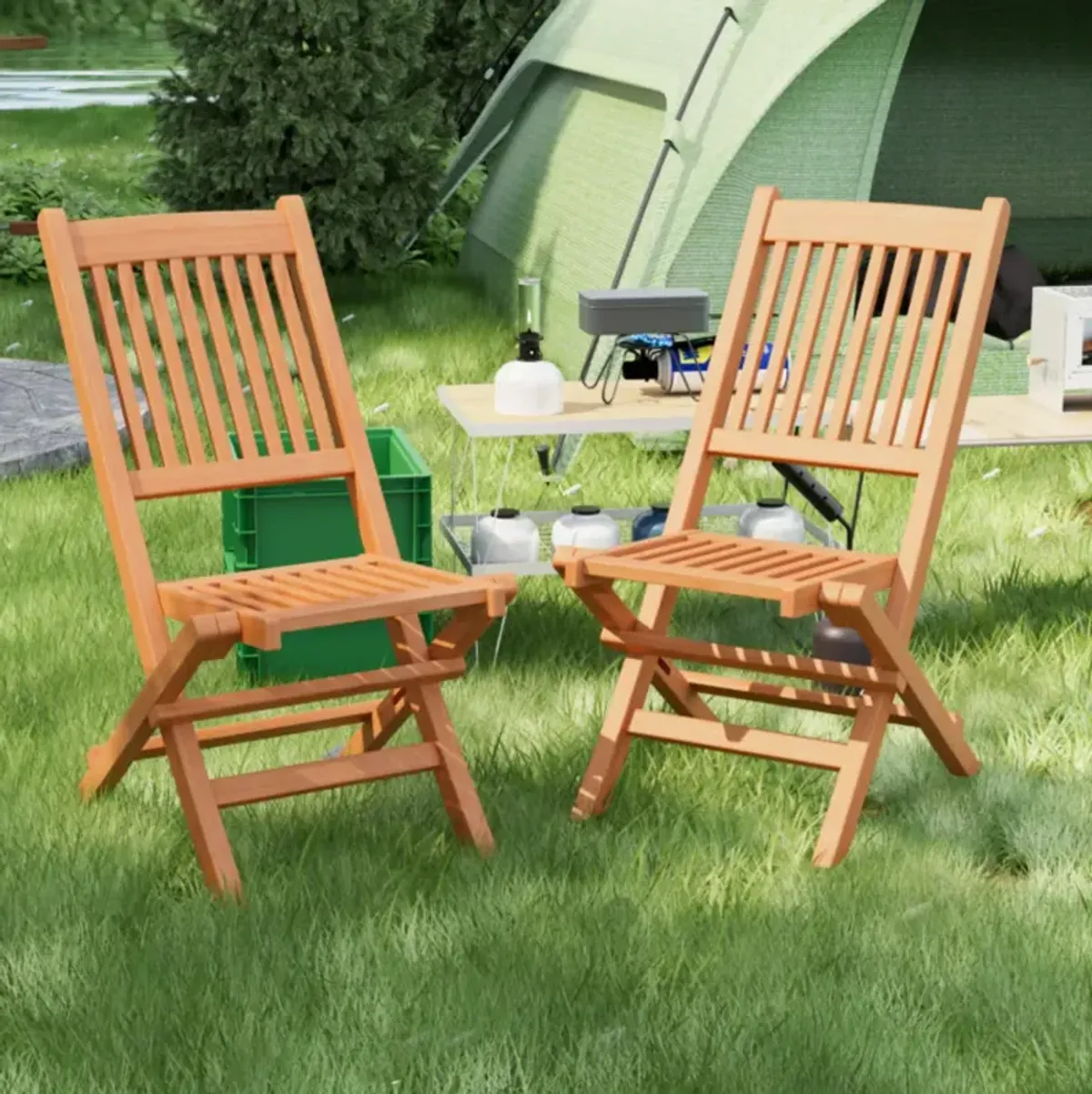 Hivvago Teak Wood Patio Folding Dining Chair with Slatted Seat