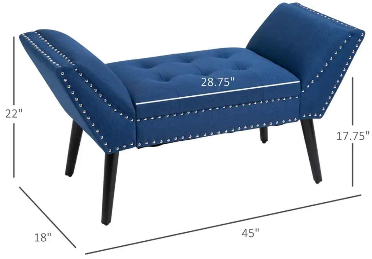 Blue Living Room Ottoman: Button Tufted Fabric Upholstered Bench