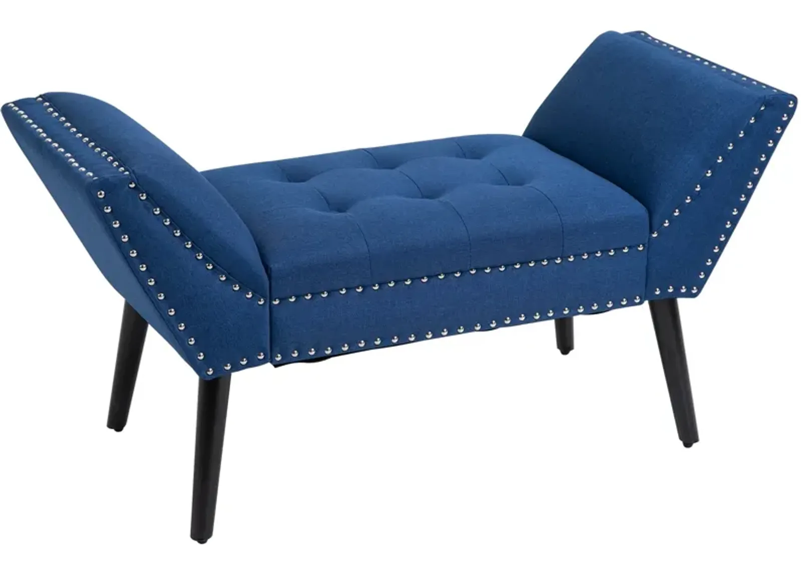 Blue Living Room Ottoman: Button Tufted Fabric Upholstered Bench