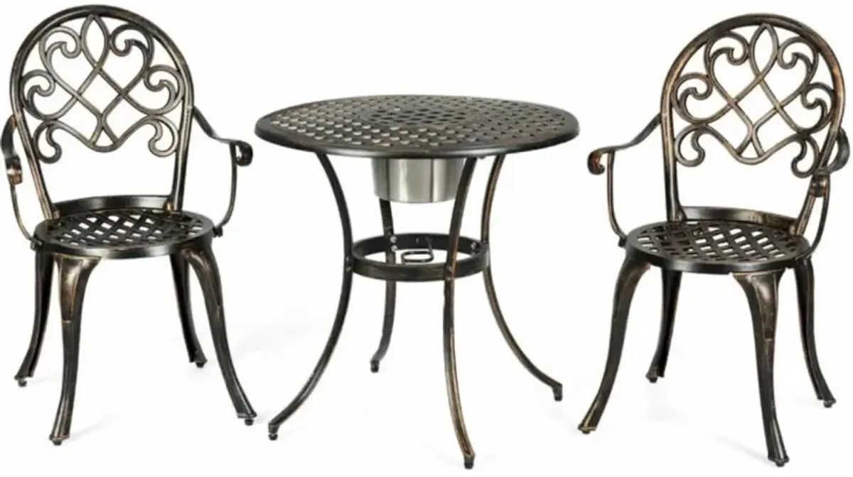 Hivvago 3 Pieces Outdoor Set Patio Bistro with Attached Removable Ice Bucket