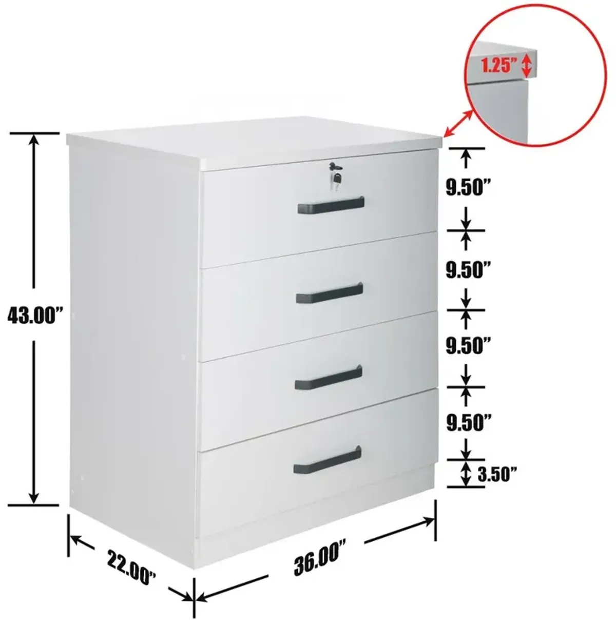 Better Home Products Liz Super Jumbo 4 Drawer Storage Chest Dresser in White