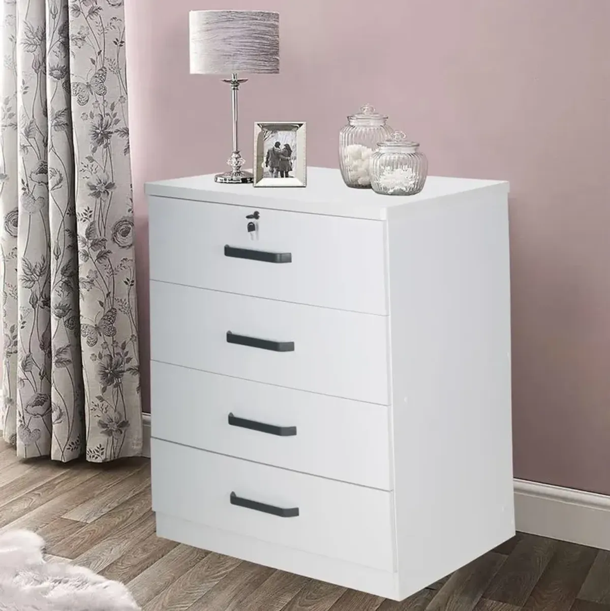 Better Home Products Liz Super Jumbo 4 Drawer Storage Chest Dresser in White