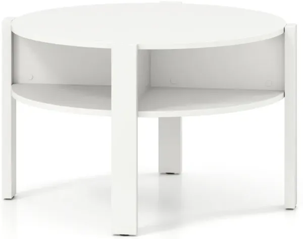 Round Coffee Table with Open Shelving for Small Living Spaces