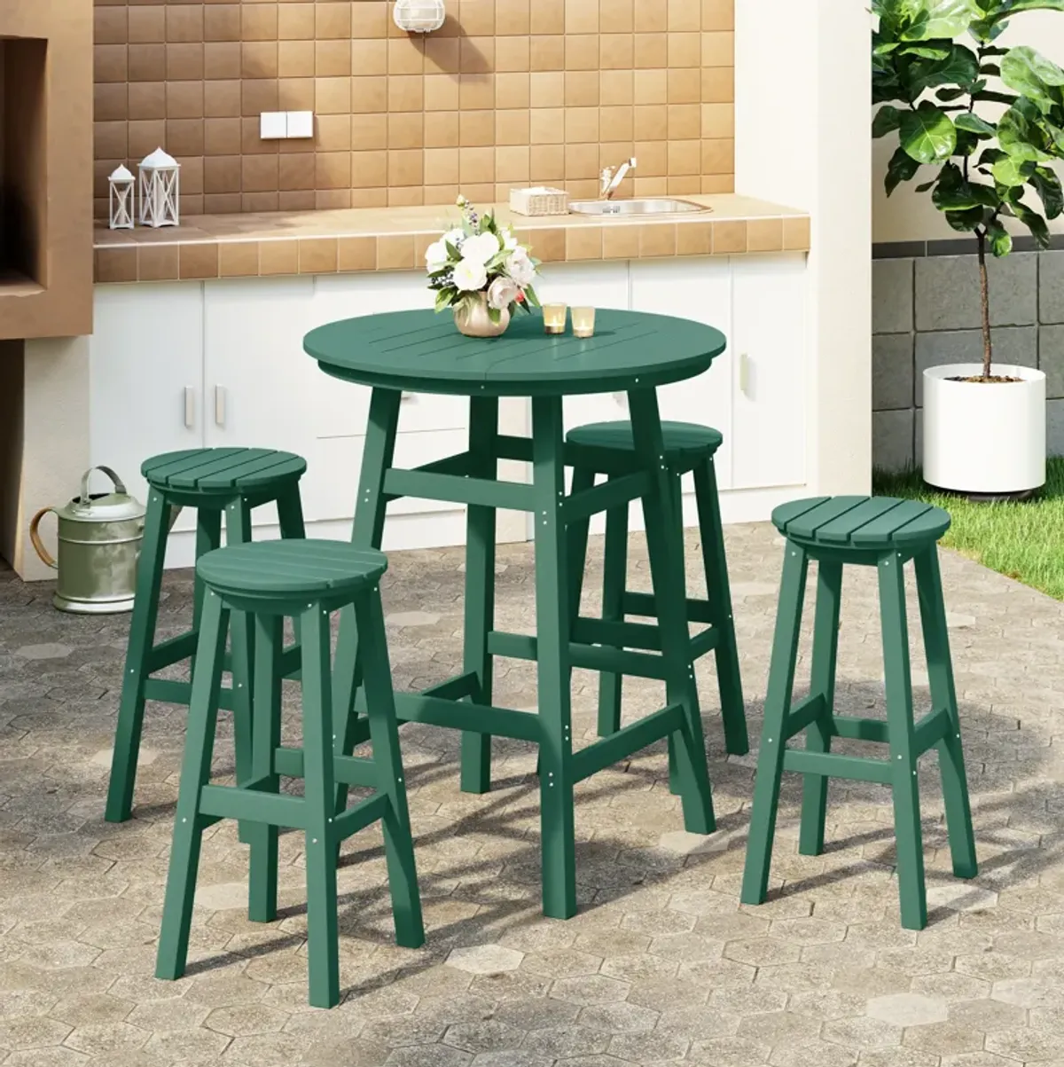 WestinTrends 5-Piece HDPE Outdoor Patio Dining Bar Bistro Table Set with Bar Stools