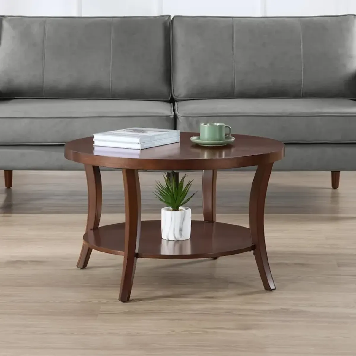 Convenience Concepts Charleston Round Coffee Table with Shelf