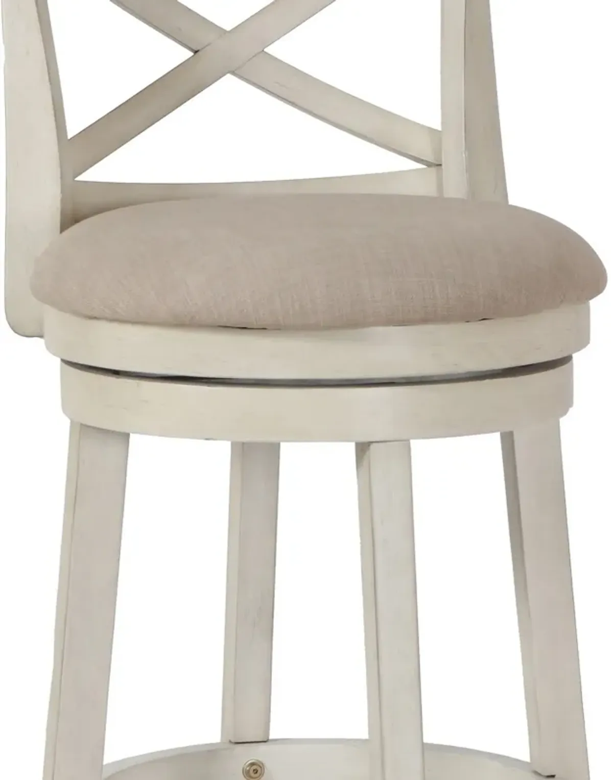 Curved X Shaped Back Swivel Barstool with Fabric Padded Seating, Antique White-Benzara