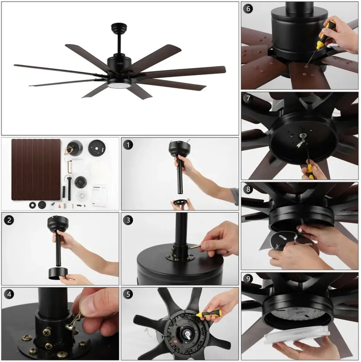 Octo Contemporary Industrial Iron/Plastic Ceiling Fan with Integrated LED Light