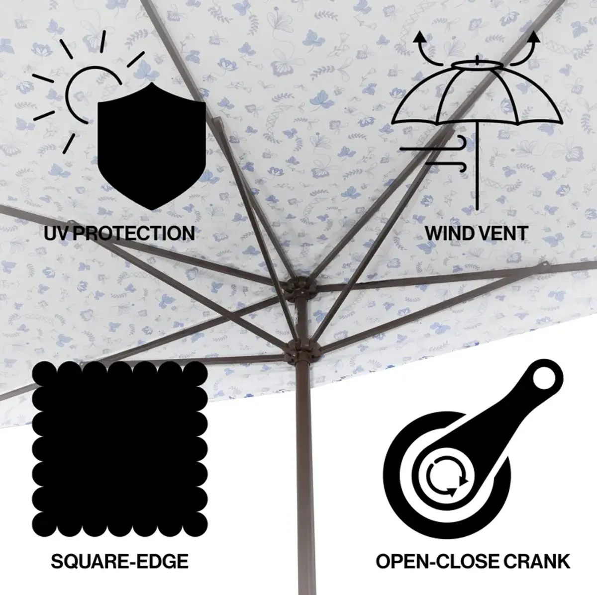 Sidney Classic MidCentury Rectangular Half Market Patio Umbrella with Crank, Wind Vent and UV Protection