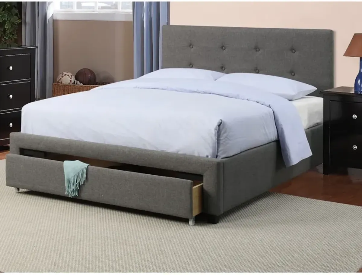 Bedroom Furniture Polyfiber 1 Piece Queen Size Bed Tufted Headboard Storage Drawers Footboard