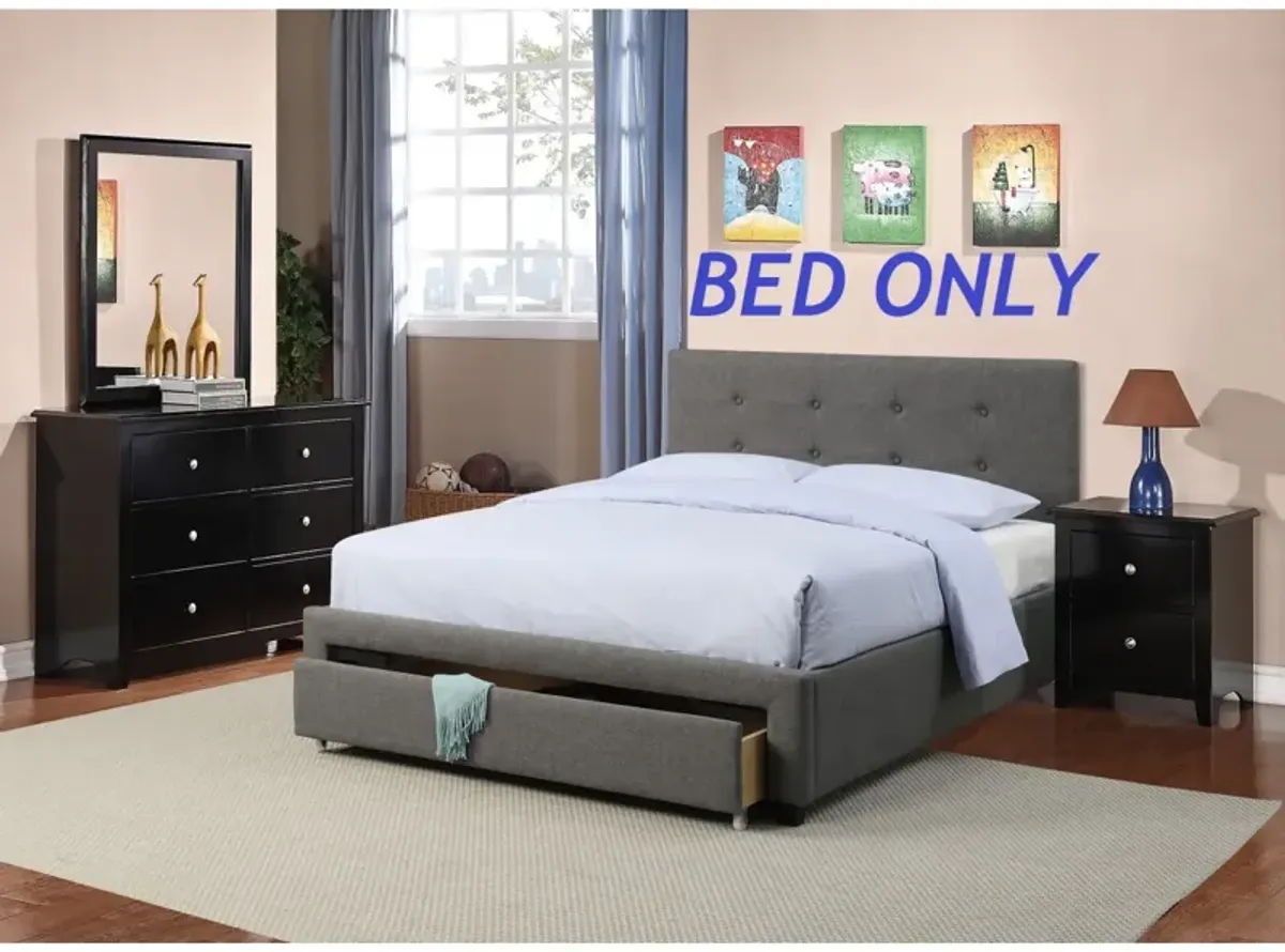 Bedroom Furniture Polyfiber 1 Piece Queen Size Bed Tufted Headboard Storage Drawers Footboard