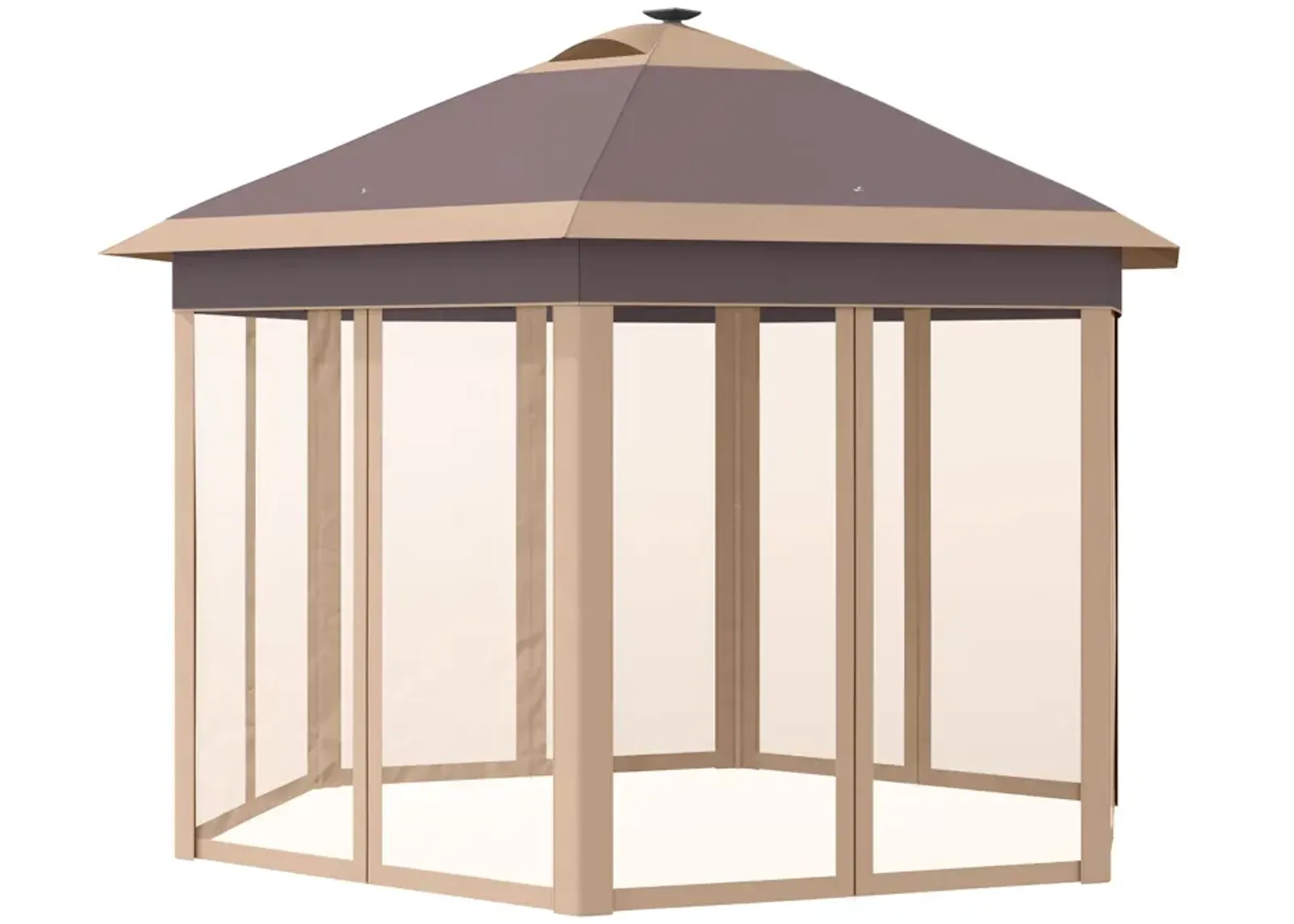 Outsunny 11' x 13' Pop up Gazebo with Netting & Solar LED Lights, Instant Portable Gazebo Shelter, Hexagonal Outdoor Canopy Tent Screen House Room with Carry Bag, Beige