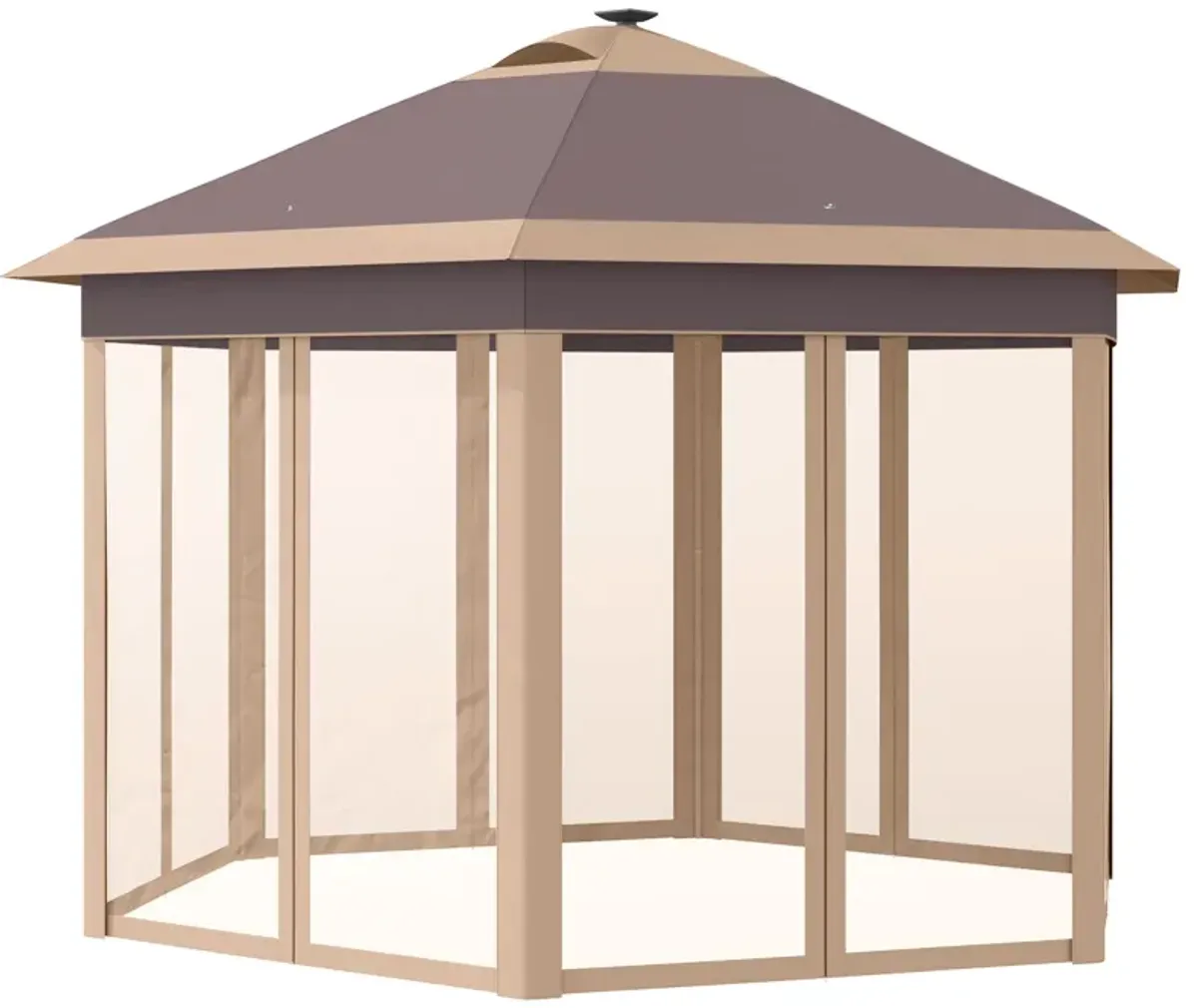 Outsunny 11' x 13' Pop up Gazebo with Netting & Solar LED Lights, Instant Portable Gazebo Shelter, Hexagonal Outdoor Canopy Tent Screen House Room with Carry Bag, Beige