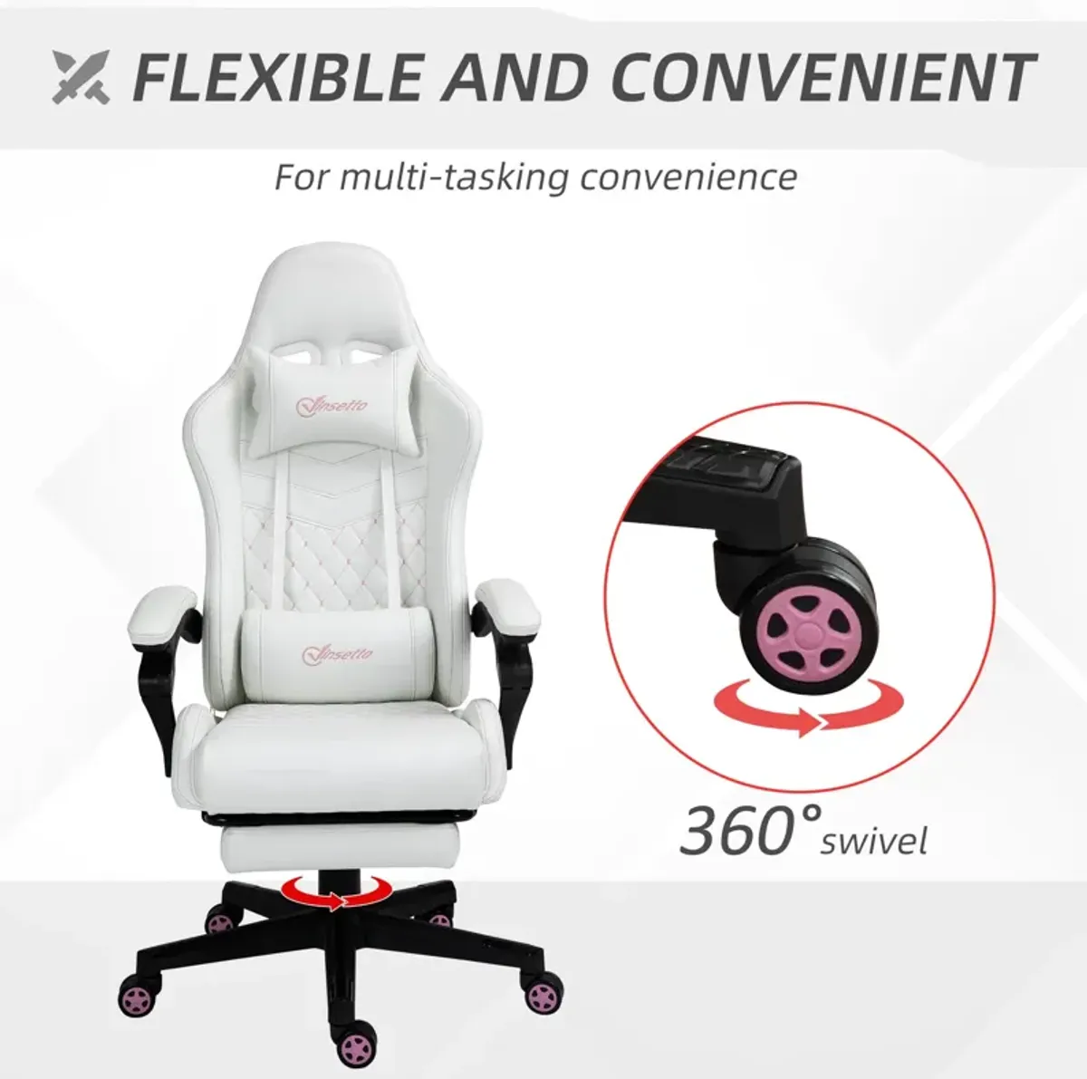 White Gaming Comfort: Racing Chair with PU Leather and Retractable Footrest