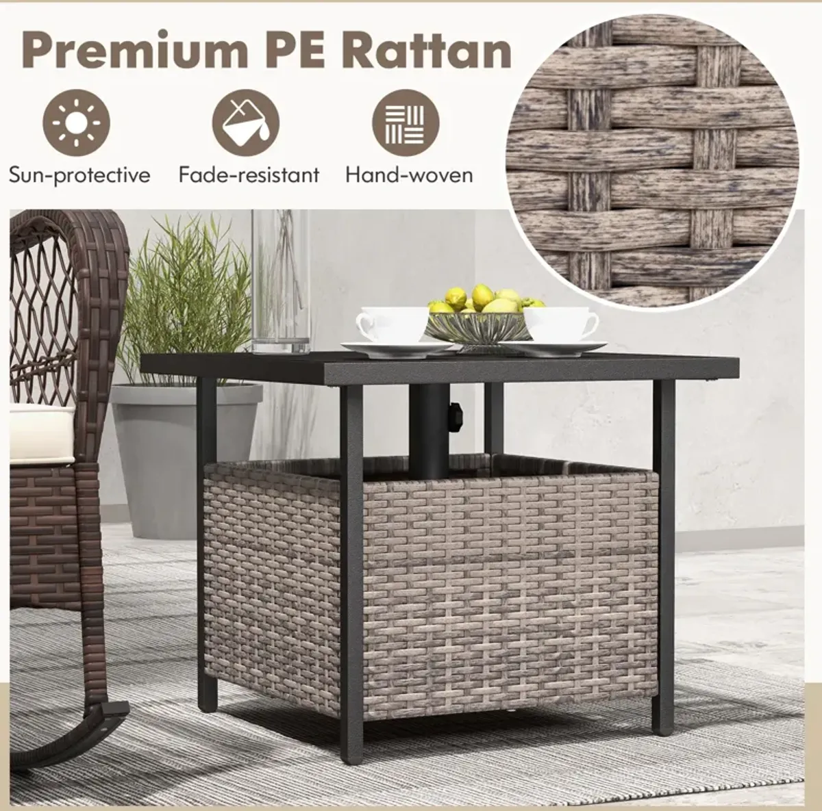 Outdoor Patio Rattan Wicker Steel Side Deck Table