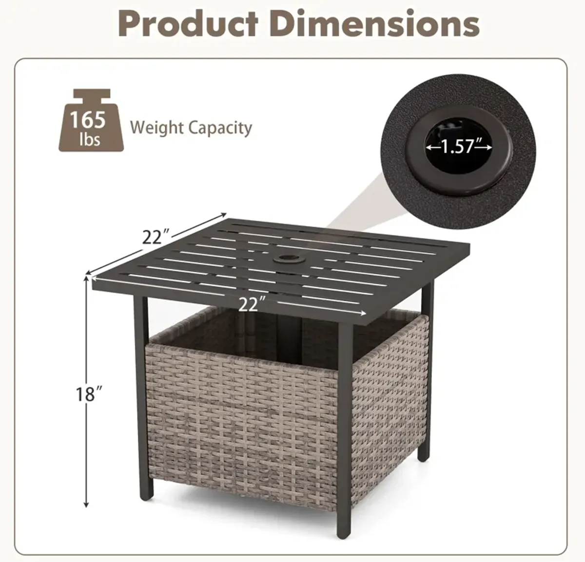 Outdoor Patio Rattan Wicker Steel Side Deck Table