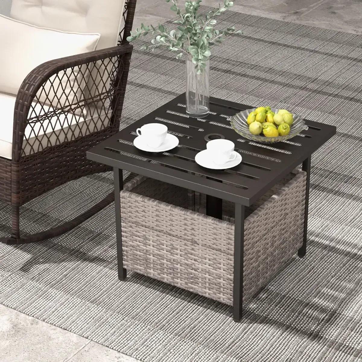 Outdoor Patio Rattan Wicker Steel Side Deck Table