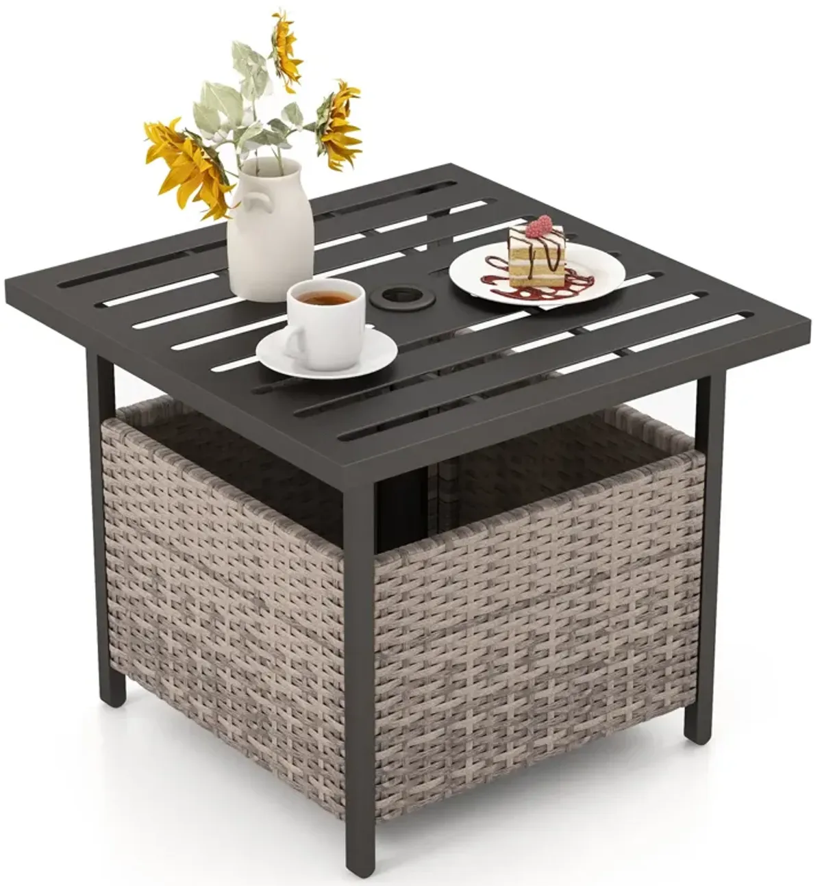 Outdoor Patio Rattan Wicker Steel Side Deck Table