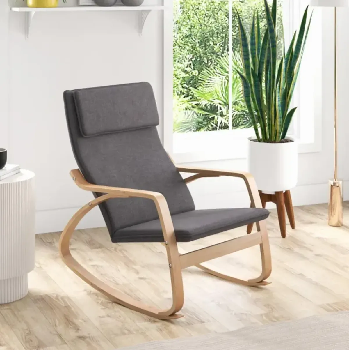 Hivvago Stable Wooden Frame Leisure Rocking Chair with Removable Upholstered Cushion