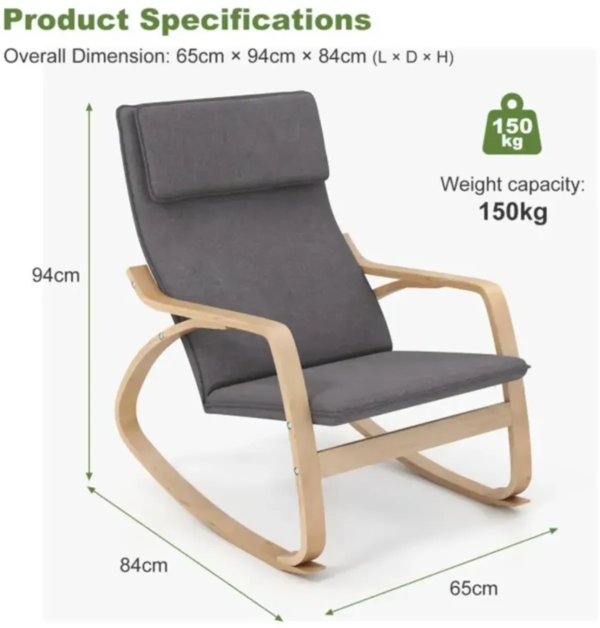 Hivvago Stable Wooden Frame Leisure Rocking Chair with Removable Upholstered Cushion