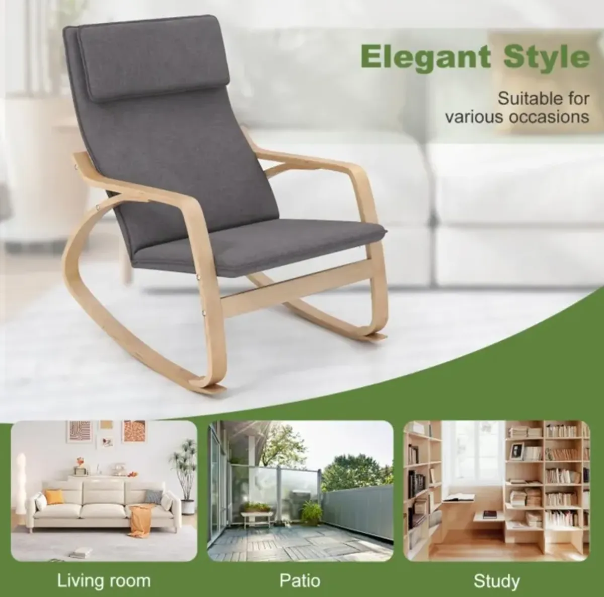 Hivvago Stable Wooden Frame Leisure Rocking Chair with Removable Upholstered Cushion