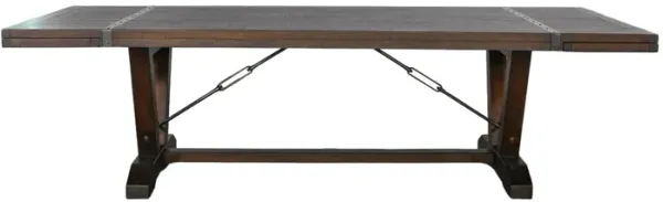 Flint Extendable Dining Table, 108-140 Inch, 2 Folding Leaves, Brown - Benzara