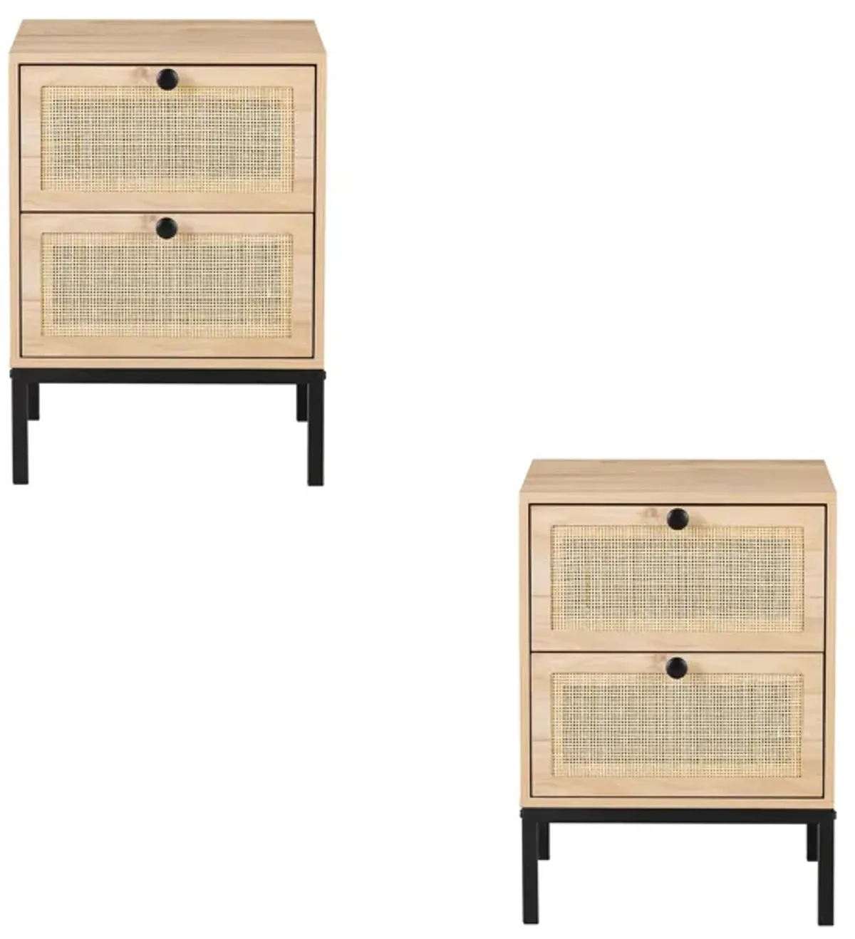 Streamdale Set of 2 rectangle Rattan Bedside Table Nightstand with Drawer 2