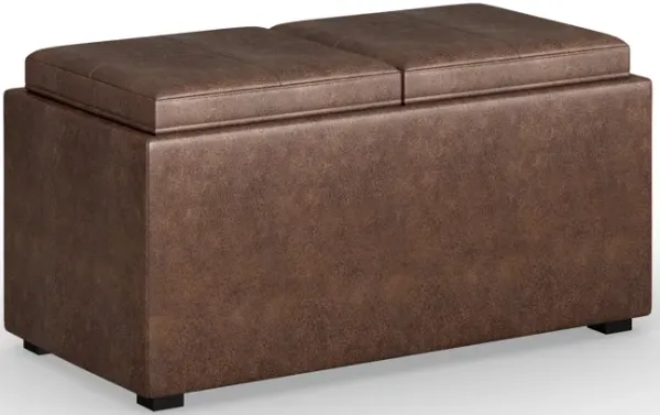 Avalon 5 Piece Storage Ottoman in Distressed Chestnut Brown Faux Leather